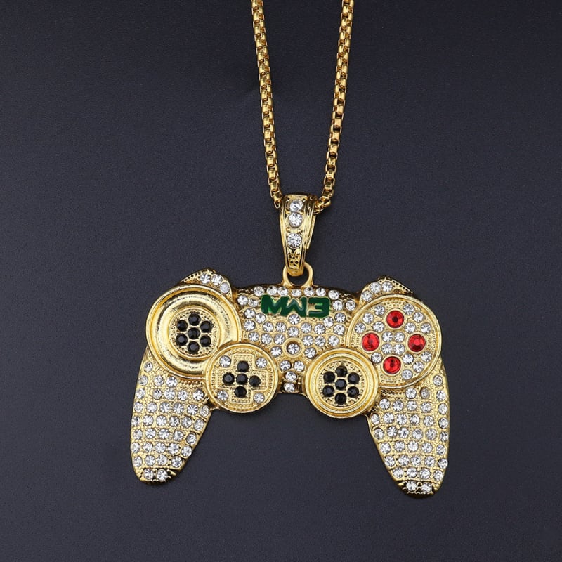 Muški lančić s privjeskom u obliku gamepada, dijamantima, hip-hop stil