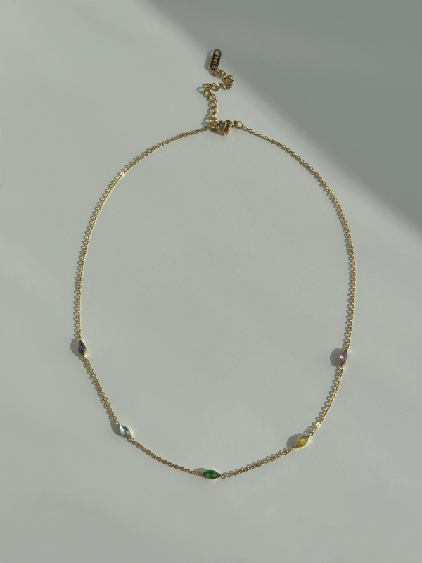 Dazan set ogrlice od titan čelika sa šarenim marquise cirkonima, retro stil, za žene