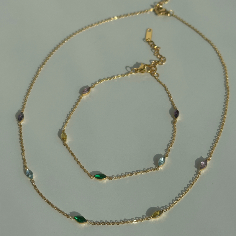 Dazan set ogrlice od titan čelika sa šarenim marquise cirkonima, retro stil, za žene