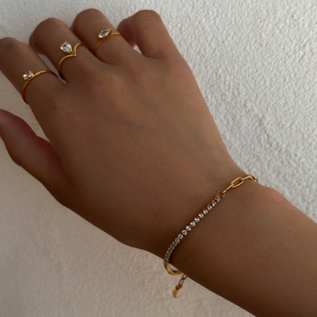 Dazan set ogrlice s poludijamantnim lancem, 18K pozlata, titan čelik, tenis lanac i lanac tip klip, retro INS stil, unisex