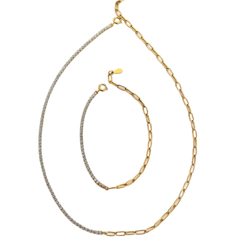 Dazan set ogrlice s poludijamantnim lancem, 18K pozlata, titan čelik, tenis lanac i lanac tip klip, retro INS stil, unisex