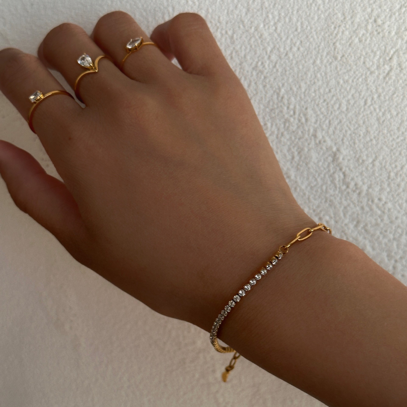 Dazan set ogrlice s poludijamantnim lancem, 18K pozlata, titan čelik, tenis lanac i lanac tip klip, retro INS stil, unisex