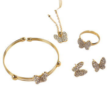 Set nakita s leptir motivom: naušnice, ogrlica, narukvica i prsten; četverodjelni set, ženski stil inspiriran korejskom modom, ljeto 2025