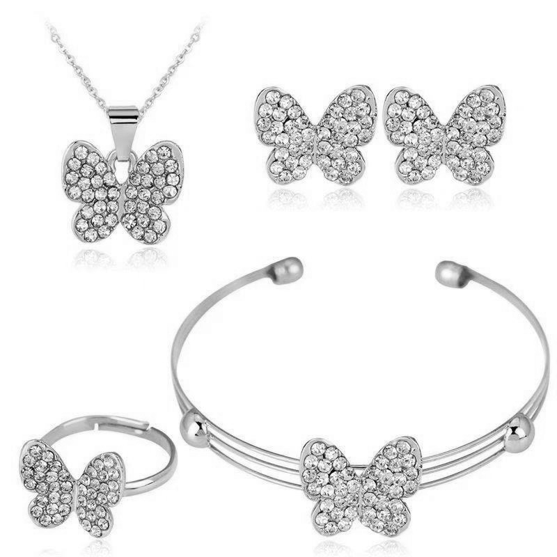 Set nakita s leptir motivom: naušnice, ogrlica, narukvica i prsten; četverodjelni set, ženski stil inspiriran korejskom modom, ljeto 2025