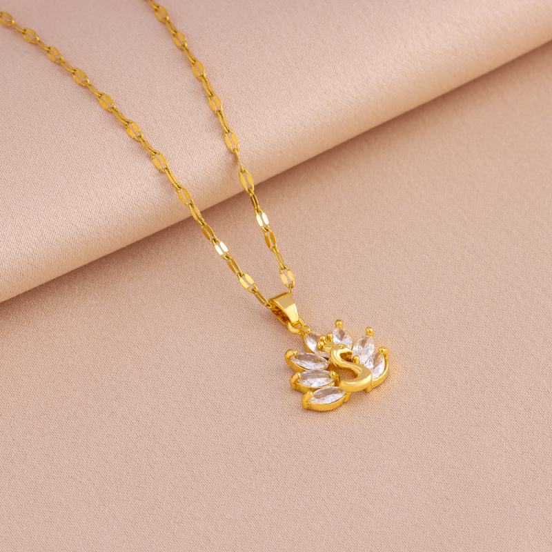 Set ogrlice i naušnica s cirkon kristalima, motiv pavih pera, od nehrđajućeg čelika