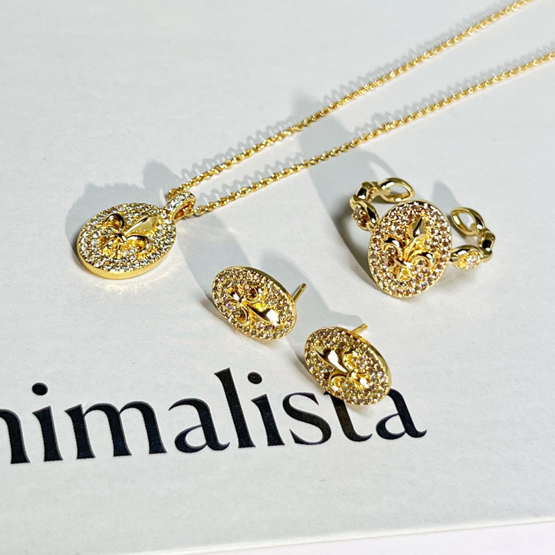 Francuski vintage set s irisom i ovalnim dijamantima — prsten, naušnice i ogrlica