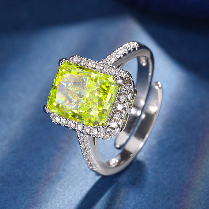 Zhuang Shengsheng nakit – Dijamant visokog udjela ugljika, Ledeni cvijet s bakrenom ugrađivanom, set s jabukasto zelenim kubnim rezom, 10×12–8×10