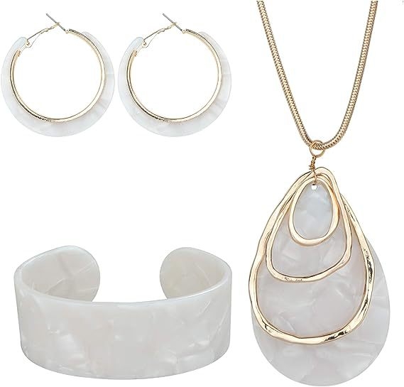 Set nakita od bijelog acetata: naušnice, ogrlica i narukvica, 3-dijelni set za žene