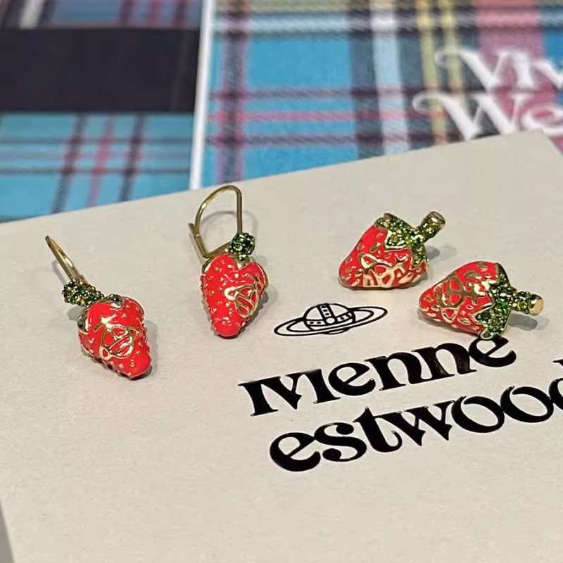 3D ogrlica i naušnice s motivom jagodastog Saturna, lanac za džemper, elegantan sladak stil