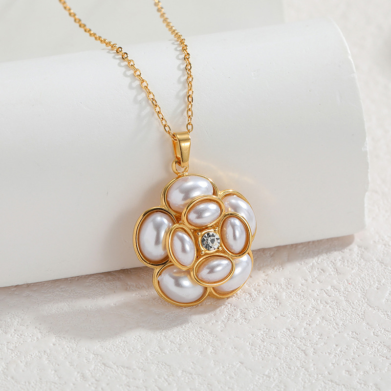Chanel-inspiriran 3D biserno cvjetni set nakita od nehrđajućeg čelika, uključuje ogrlicu, naušnice i narukvicu