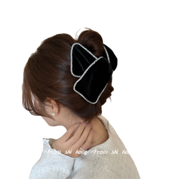 Korejski stil crna baršunasta gumica za kosu s kristalima uz rub za žene