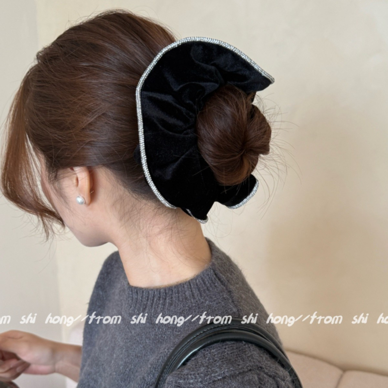 Korejski stil crna baršunasta gumica za kosu s kristalima uz rub za žene