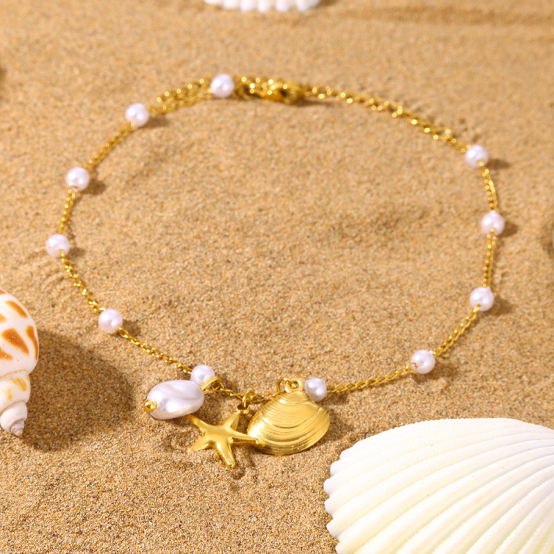 Ženski set: ogrlica i narukvica s perlama od nehrđajućeg čelika, privjesak morske zvijezde