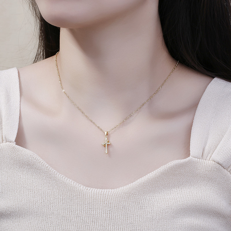 Ogrlica s križem i kronom od 18K zlata, dijamantima ukrašena, za parove, unisex modni privjesak