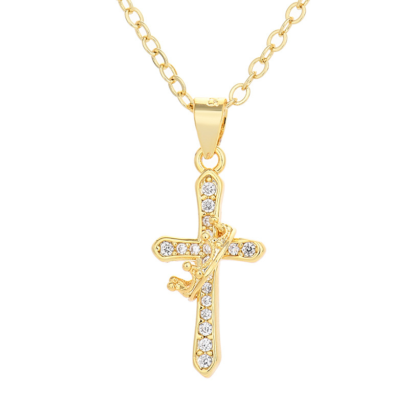 Ogrlica s križem i kronom od 18K zlata, dijamantima ukrašena, za parove, unisex modni privjesak