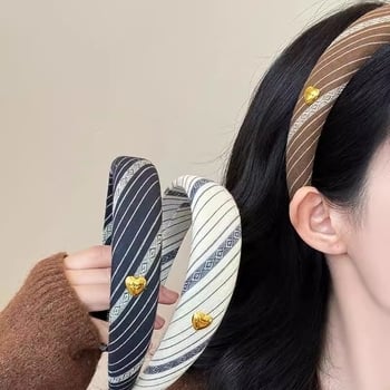 Korejski stil s prugama zlatni srcolni obruč za kosu za žene – retro modni dodatak