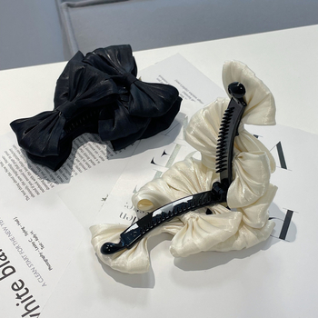 Crni klips za kosu s mašnicom u obliku leptira za stražnji dio glave, jednostavan za korištenje banana klip, elegantan dodatak za visoku frizuru, ručna izrada od plastike