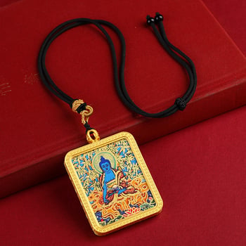 Thangka ogrlica tibetanskog stila s Budom medicinom, polu ručno slikanom sa zlatnim detaljima