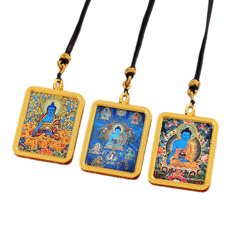 Thangka ogrlica tibetanskog stila s Budom medicinom, polu ručno slikanom sa zlatnim detaljima
