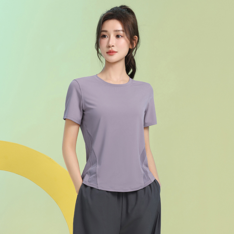 Tricou pentru femei pentru yoga și alergare, mâneci scurte, material uscat rapid, panou din plasă, antrenament Pilates și fitness