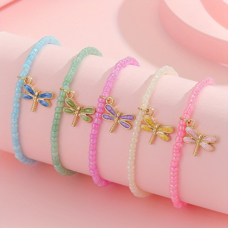 Boemski stil, šarene rižaste perle s privjeskom Dragonfly Butterfly, ručno izrađeni set narukvica za djevojčice