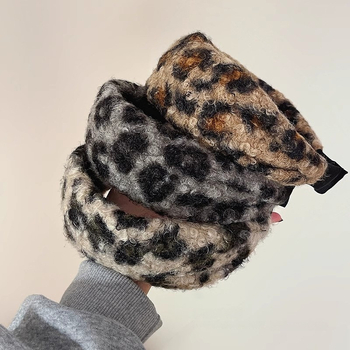 Ženska široka traka za kosu s leopard uzorkom i plišanim materijalom, korejski stil, svakodnevni dodatak za kosu.