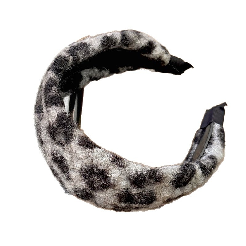 Ženska široka traka za kosu s leopard uzorkom i plišanim materijalom, korejski stil, svakodnevni dodatak za kosu.