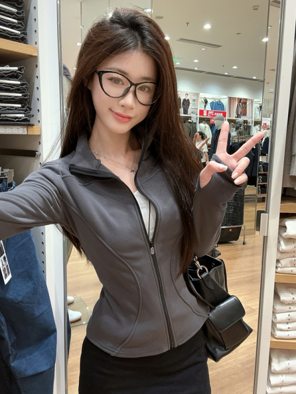 Ženski baršunasti kardigan s zipom, korejski stil, jesen-zima, slim fit