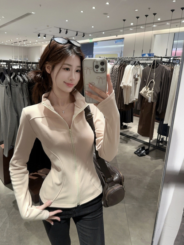 Ženski baršunasti kardigan s zipom, korejski stil, jesen-zima, slim fit