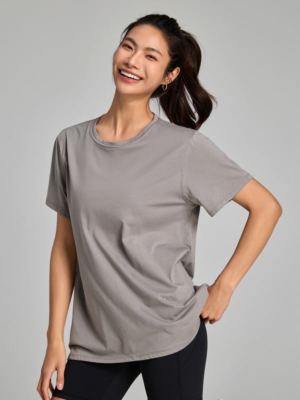 Tricou lejer din bumbac pentru femei, cu uscare rapidă și răcire, mâneci scurte, culoare uni, pentru yoga și fitness