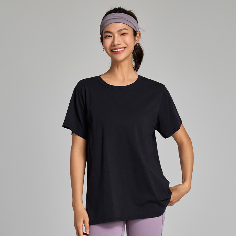 Tricou lejer din bumbac pentru femei, cu uscare rapidă și răcire, mâneci scurte, culoare uni, pentru yoga și fitness