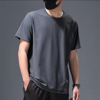 Tricou bărbați cu mânecă scurtă din ice silk, uscare rapidă, respirabil, croială lejeră, culoare solidă, pentru sport și timp liber