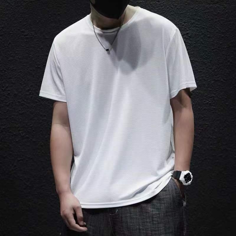Tricou bărbați cu mânecă scurtă din ice silk, uscare rapidă, respirabil, croială lejeră, culoare solidă, pentru sport și timp liber