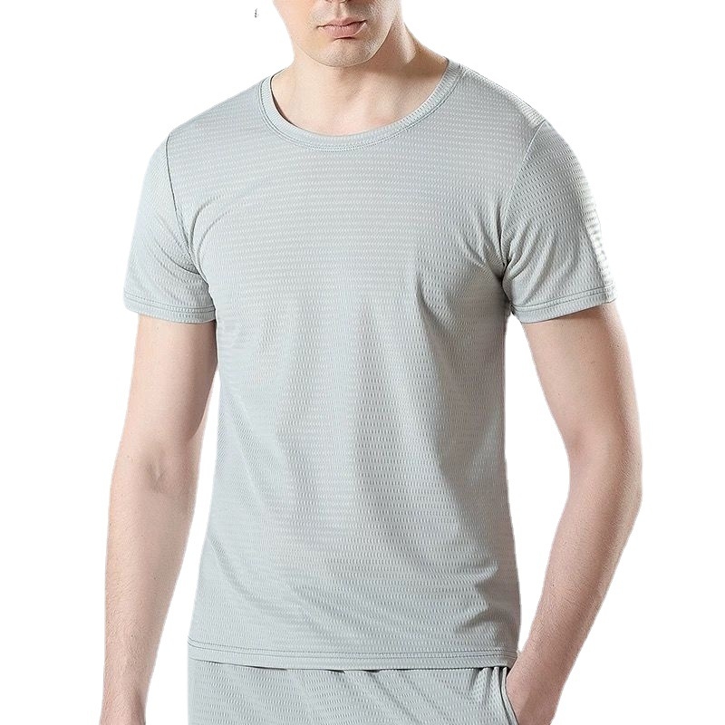 Tricou bărbați cu mânecă scurtă din ice silk, uscare rapidă, respirabil, croială lejeră, culoare solidă, pentru sport și timp liber