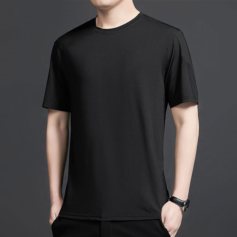 Tricou bărbați cu mânecă scurtă din ice silk, uscare rapidă, respirabil, croială lejeră, culoare solidă, pentru sport și timp liber