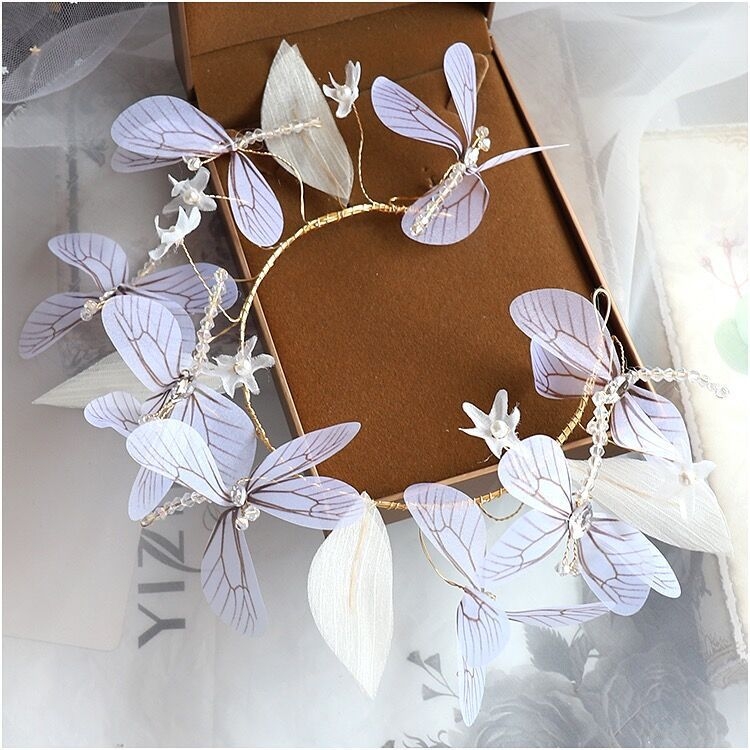 Dječja svadbena tiara u šumskom stilu s šarenom dragonfly dekoracijom, sladak mašnični detalj, korejski stil dodatak za kosu