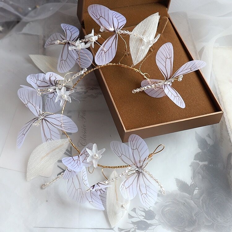 Dječja svadbena tiara u šumskom stilu s šarenom dragonfly dekoracijom, sladak mašnični detalj, korejski stil dodatak za kosu