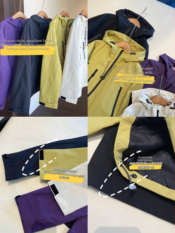Geacă damă cu glugă pentru exterior, softshell, design color-block, fermoar frontal, croială lejeră, poliester