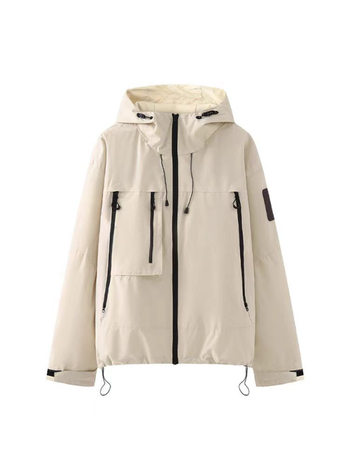 Geacă damă cu glugă pentru exterior, softshell, design color-block, fermoar frontal, croială lejeră, poliester