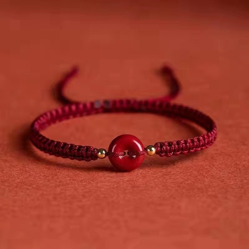 Prirodna cinnabar narukvica za parove, prilagodljiva, ručno pletena po drevnom stilu, talisman rođene godine, crveni konac