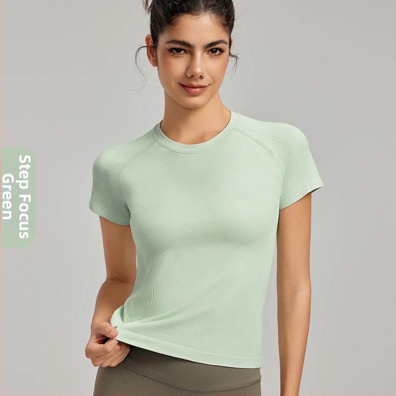 Tricou de yoga pentru femei, material răcoritor, guler rotund, croială slim, mâneci scurte, ideal pentru antrenament și yoga