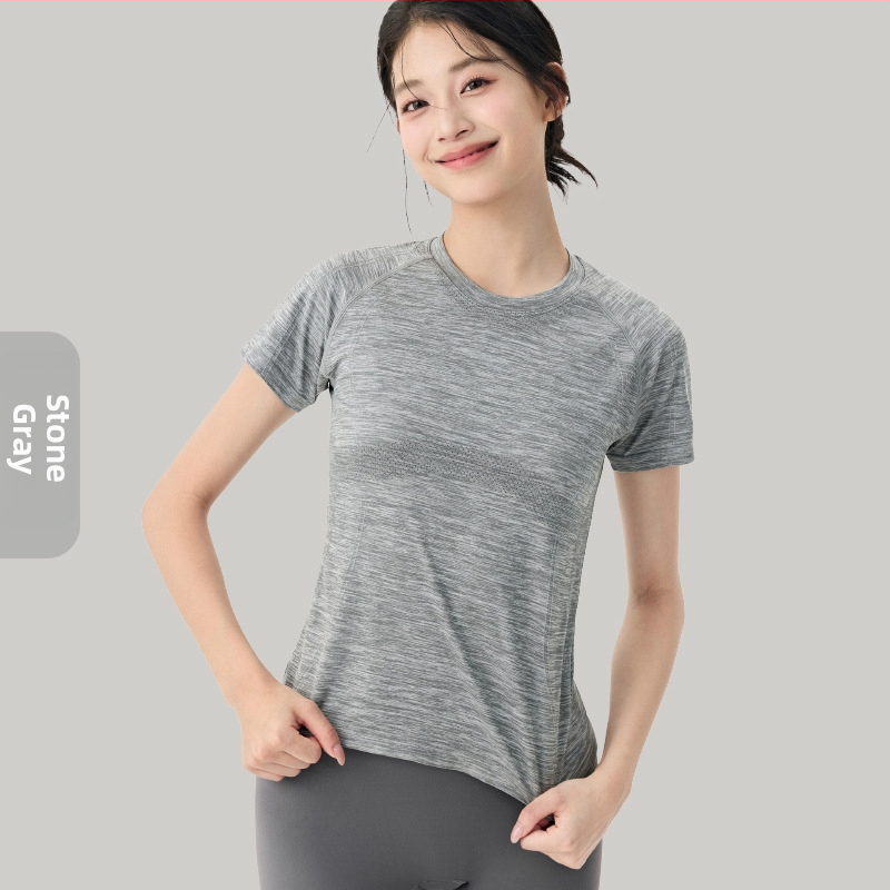 Tricou de yoga pentru femei, material răcoritor, guler rotund, croială slim, mâneci scurte, ideal pentru antrenament și yoga