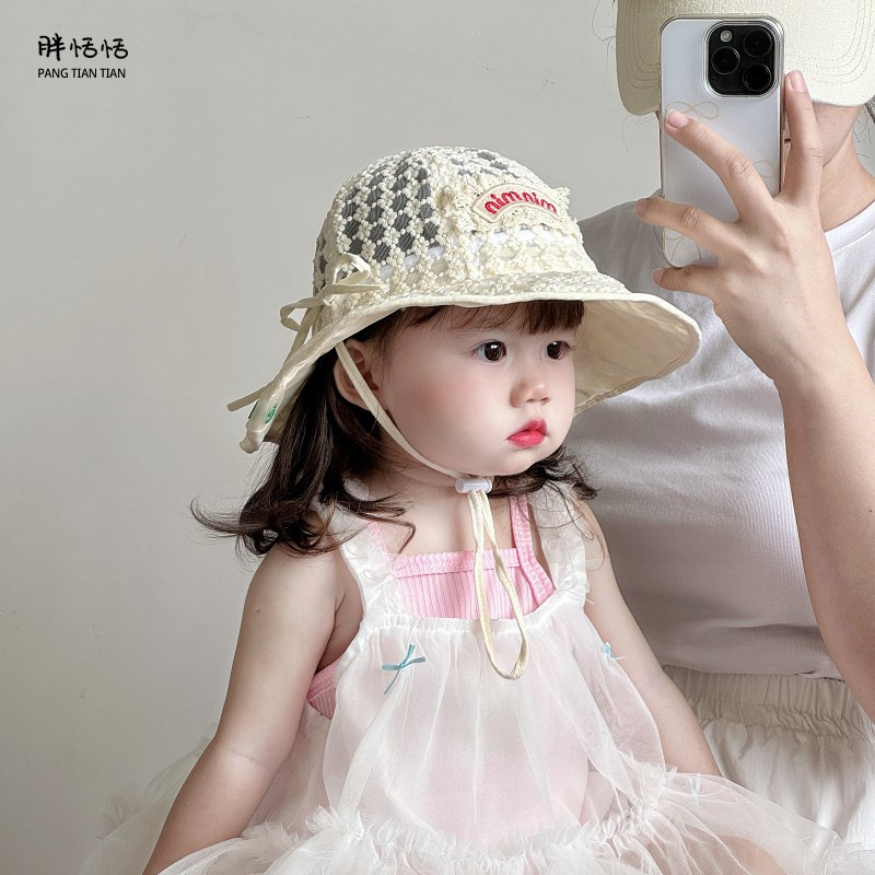 Šešir za sunce za bebe djevojčice, ljetni korejski stil, čipka, široka rub, mrežasti materijal, za dob 6–24 mjeseci