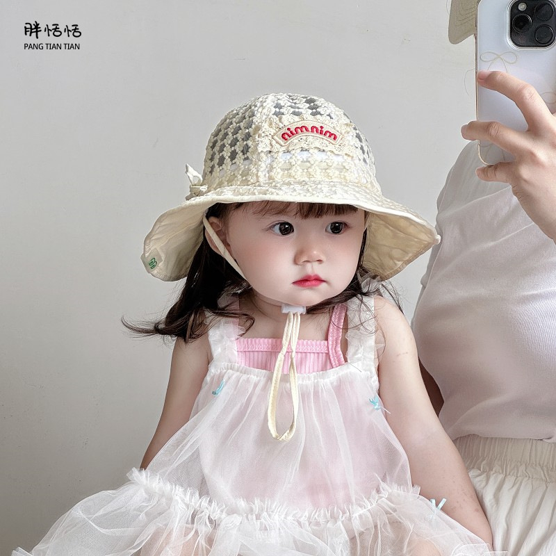 Šešir za sunce za bebe djevojčice, ljetni korejski stil, čipka, široka rub, mrežasti materijal, za dob 6–24 mjeseci