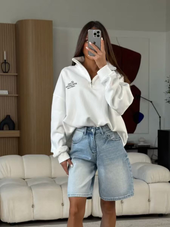 Γυναικείο φούτερ με εκτύπωση γραμμάτων, casual-αθλητικό στυλ, με κουκούλα, γιακά polo και μισό φερμουάρ, 2025 φθινόπωρο-χειμώνας, ευρωπαϊκό-αμερικανικό street style, παχύ ύφασμα
