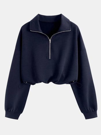 Ženski dukserica s kapuljom i poluzipom, gradski stil, sportski ležerni model, jednobojna boja, dugi rukavi