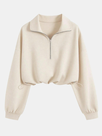 Ženski dukserica s kapuljom i poluzipom, gradski stil, sportski ležerni model, jednobojna boja, dugi rukavi