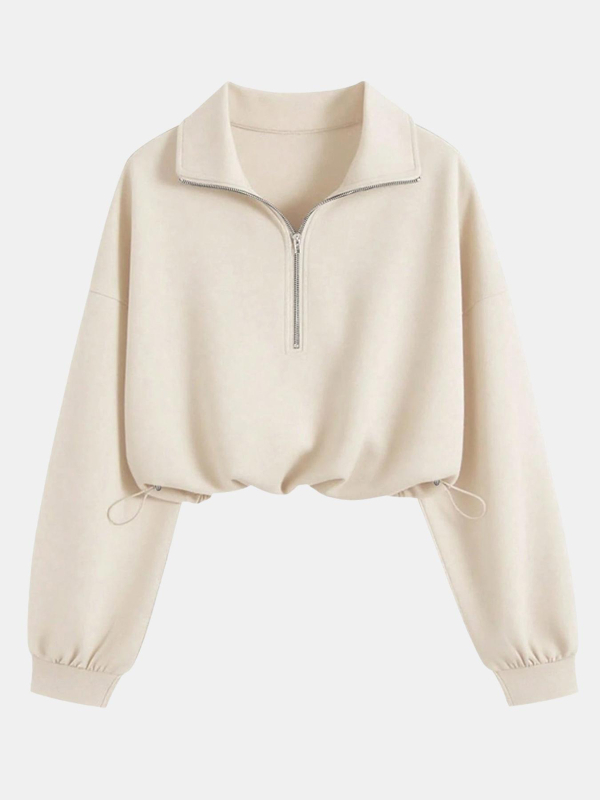 Ženski dukserica s kapuljom i poluzipom, gradski stil, sportski ležerni model, jednobojna boja, dugi rukavi