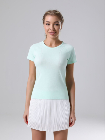 Tricou de yoga din nailon, mâneci scurte, croială strânsă, fără cusături, respirabil, uscare rapidă, pentru antrenament și purtare zilnică