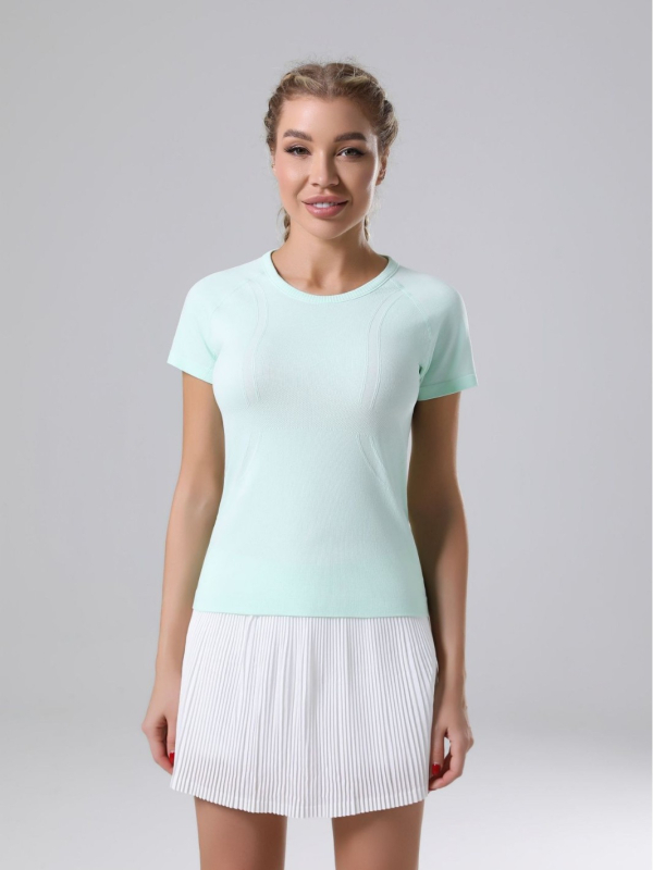 Tricou de yoga din nailon, mâneci scurte, croială strânsă, fără cusături, respirabil, uscare rapidă, pentru antrenament și purtare zilnică